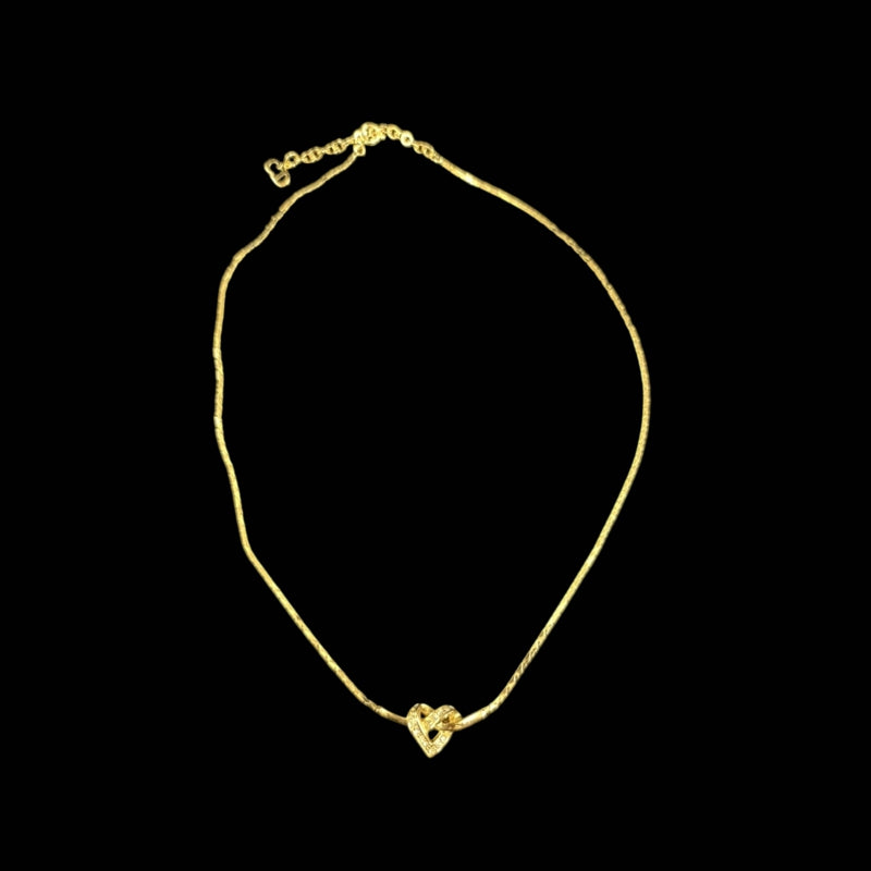 DIOR Gold Alloy Double Hollow Heart Rhinestone Necklace