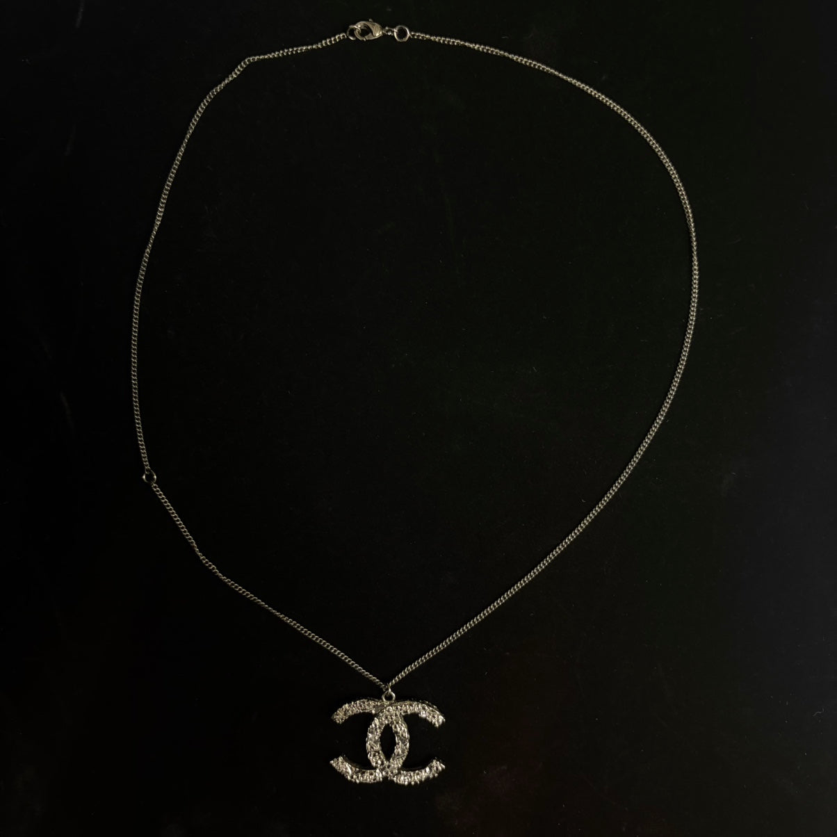 CHANEL Black Alloy Openwork Double CC Pendant Necklace