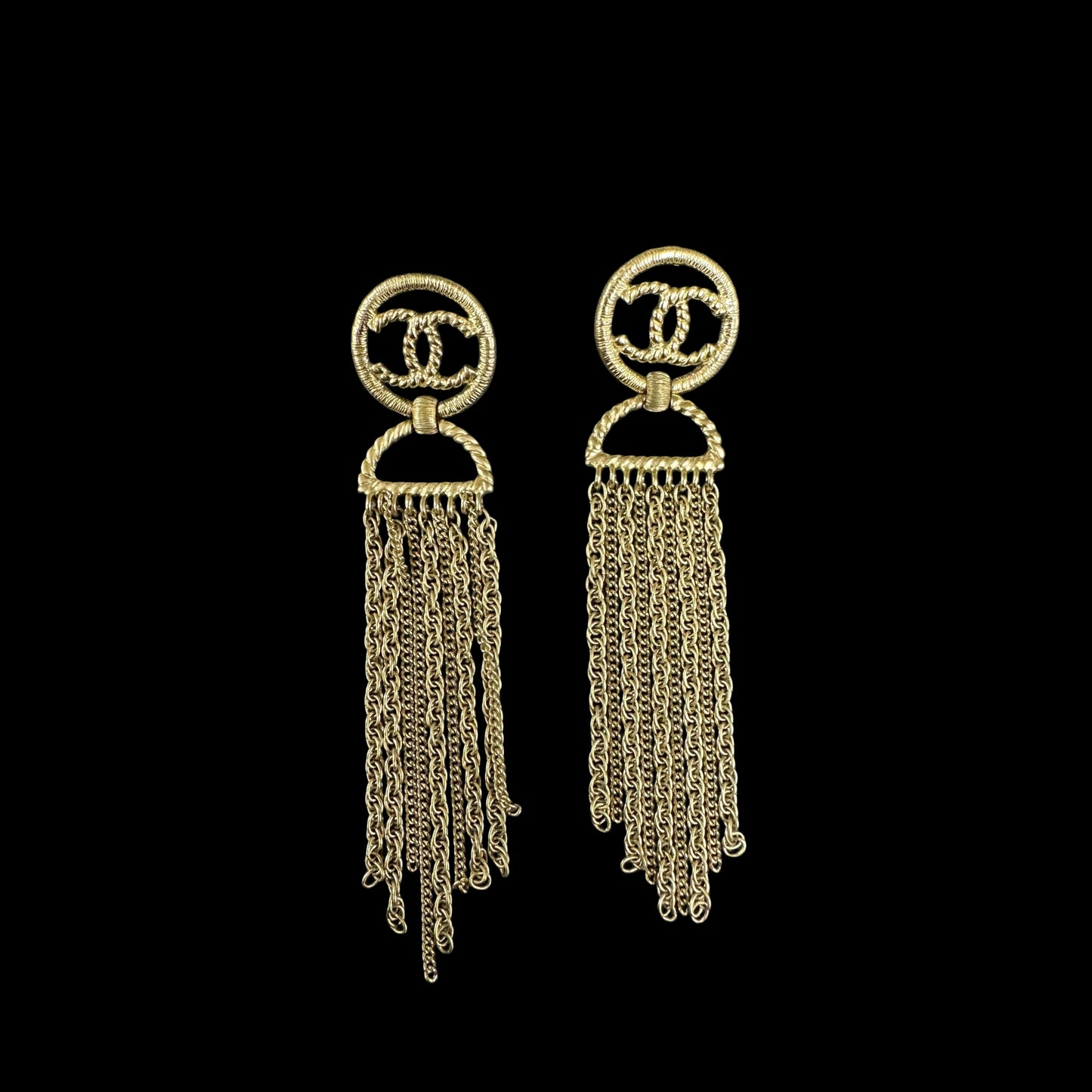 CHANEL Silver-tone Metal Fittings, Silver Alloy Logo Tassel Earrings
