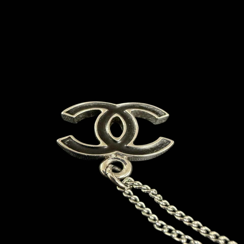 CHANEL Coco Mark Pendant Necklace Black Silver Alloy Hardware