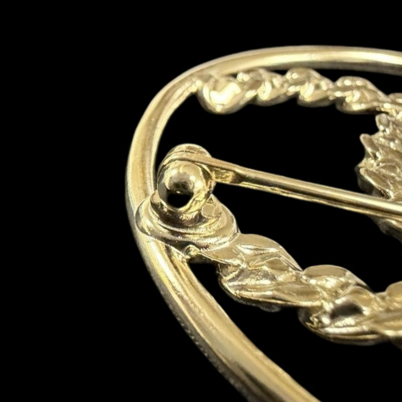 CHANEL Coco Mark Round Brooch Rhinestone Gold Alloy Hardware