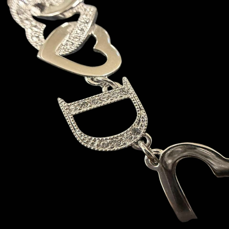 DIOR Heart CD Logo Pendant Necklace Rhinestone 925 Sterling Silver