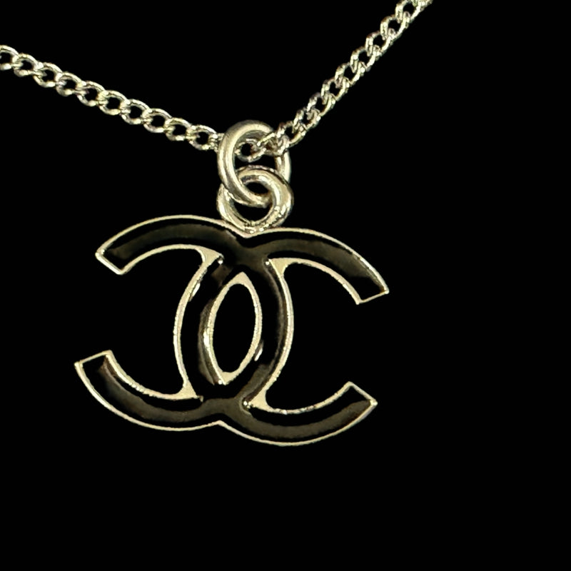 CHANEL Coco Mark Pendant Necklace, Black/Silver Hardware, 06V