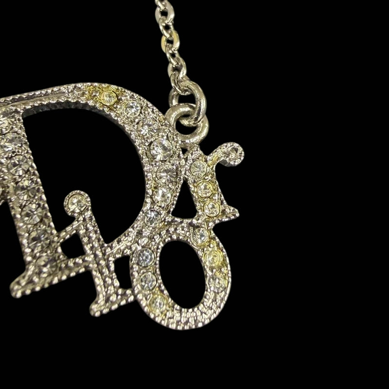 DIOR Dior Logo Pendant Necklace Rhinestone Silver Alloy Hardware
